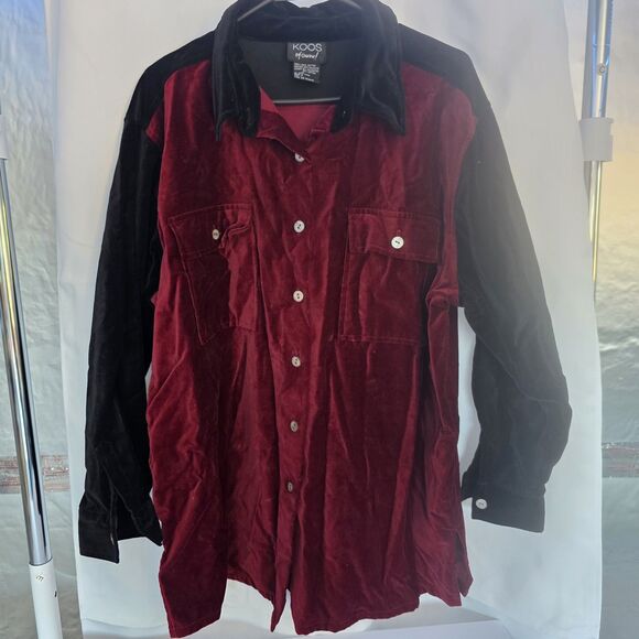 Koos Of Course Womens 1X Velvet Top Tunic Burgundy Black Cactus Gothic Button - Picture 8 of 8